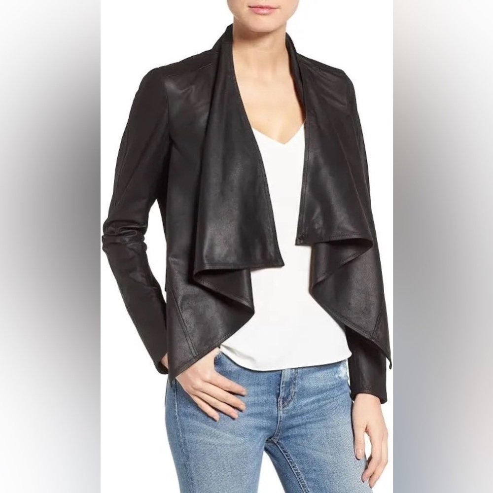 LA MARQUE Madison Cowl Neck Asymmetrical Black Leather Jacket
